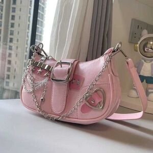 Y2K Gothic Chic Pink Women's Bag with Chain Accents